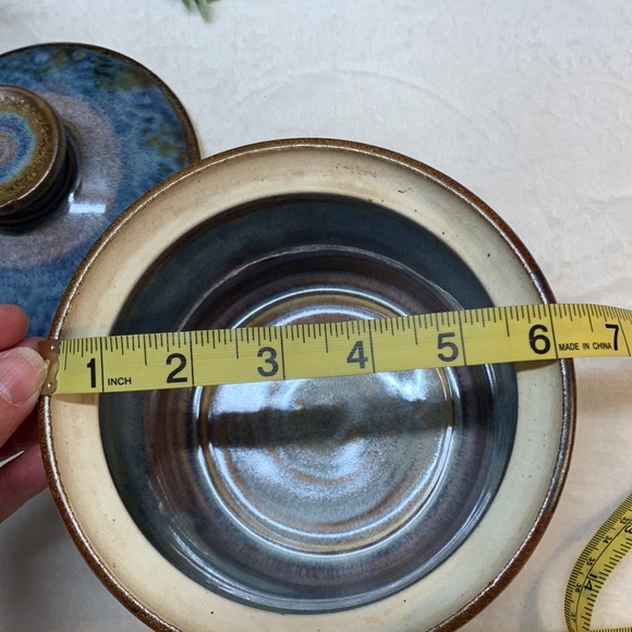 Sunset Canyon pottery blue pink crock Turrine lidded bowl butter - Picture 8 of 9